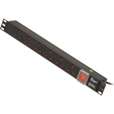 LINDY 1U 6 Way Horizontal Mount PDU with IEC C14 Male to 6 x UK Mains Sockets - Switched 3m