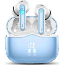 Bluetooth Headphones, Wireless Bluetooth 5.4 HiFi Stereo In-Ear Headphones with 4 Mics, 40 Hours Wireless Headphones, ENC Noise Reduction IP7 Waterproof Earphones for Work and Study, Sea Blue