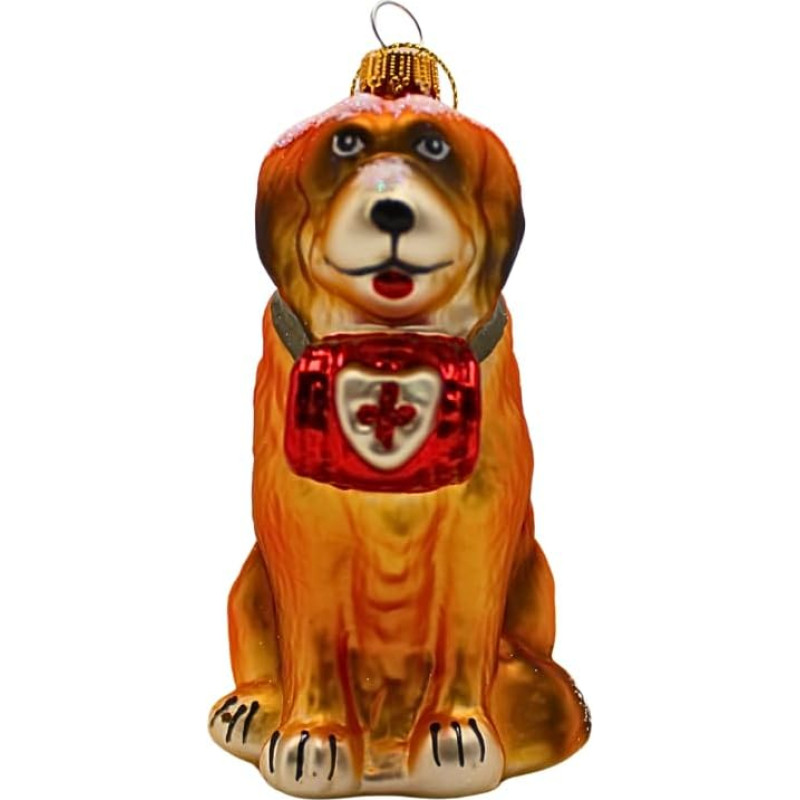 Dekohelden24 Lauscha Kalėdų eglutės puošmena - Kalėdų eglutės puošmena Lauscha, stiklo puošmenos, kalėdinės eglutės puošmena, stiklo papuošalas bernardinas, stiklo puošmena šuo rudos spalvos, iš Lauscha, D x Š x Š x