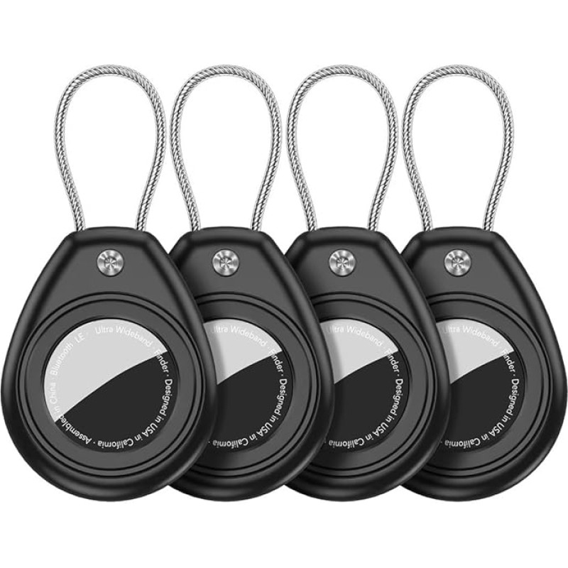 Aimtel Pack of 4 Air Tag Pendants Compatible with Apple Air Tag Keyring, IPX8 Waterproof Air Tag Case with Wire Cable, Air Tag Lock Key Ring Holder for Keys, Luggage, Backpack