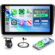 4G + 128G Rimoody 9 colių Android automobilinis radijas Audi A3 S3 RS3 8P 8V 8PA 2003-2012 m. Belaidis Carplay Stereo automobilis su Android automobiline navigacija GPS Mirror Link Bluetooth FM/RDS/EQ WiFi SWC Galinio vaizdo kamera