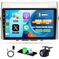 Car Radio 9 Inch for Toyota Corolla Verso 2003-2009, 2DIN Carplay Android Car with Bluetooth GPS Navigation WiFi Split Screen FM/RDS Mirror Link Reversing Camera SWC DAB+ Microphone, 2+32G