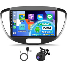 iSpchen Android 13 automobilinis radijas Hyundai i10 2007-2013, 9 colių Android Car Carplay vaizdo grotuvo ekranas GPS navigacija DSP WiFi Bluetooth Mirror Link FM/RDS radijas SWC + AHD kamera ir MIC, 2+32G