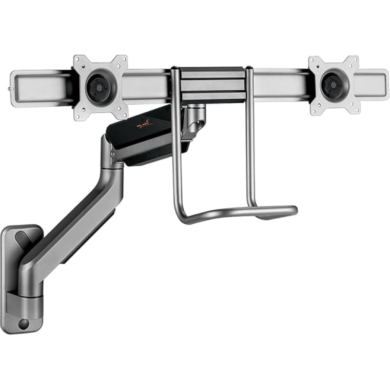 HL53L, visiškai judantis, dujinis keltuvas, monitoriaus laikiklis 2 monitoriams, dviguba monitoriaus rankena, monitoriaus rankena su svirtimi, kad būtų lengva reguliuoti