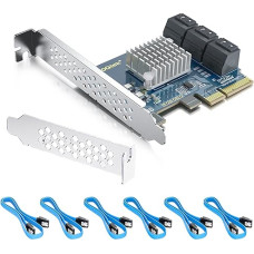 10Gtek PCIe SATA X4 6 prievadų kortelė su 6 SATA kabeliais ir žemo profilio laikikliu, 6 Gb/s SATA3.0 valdiklio PCI Express išplėtimo kortelė, palaiko 6 SATA 3.0 įrenginius