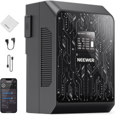 NEEWER Mini V laikiklio baterija Išmanusis programėlės valdymas 6800mAh 99Wh 100W PD greitasis įkrovimas su OLED / valymo šluoste Atsarginis maitinimo šaltinis, suderinamas su BMPCC 4k 6k vaizdo kameros monitoriaus monitoriumi Vaizdo šviesa, PS099S