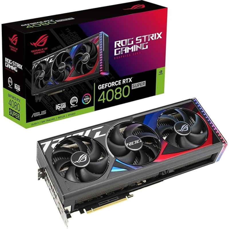 ASUS ROG Strix GeForce RTX 4080 SUPER 16 GB GDDR6X žaidimų vaizdo plokštė (Nvidia GeForce RTX4080 DLSS 3, PCIe 4.0, 2x HDMI 2.1a, 3x DisplayPort 1.4a, ROG-STRIX-RTX4080S-16G)