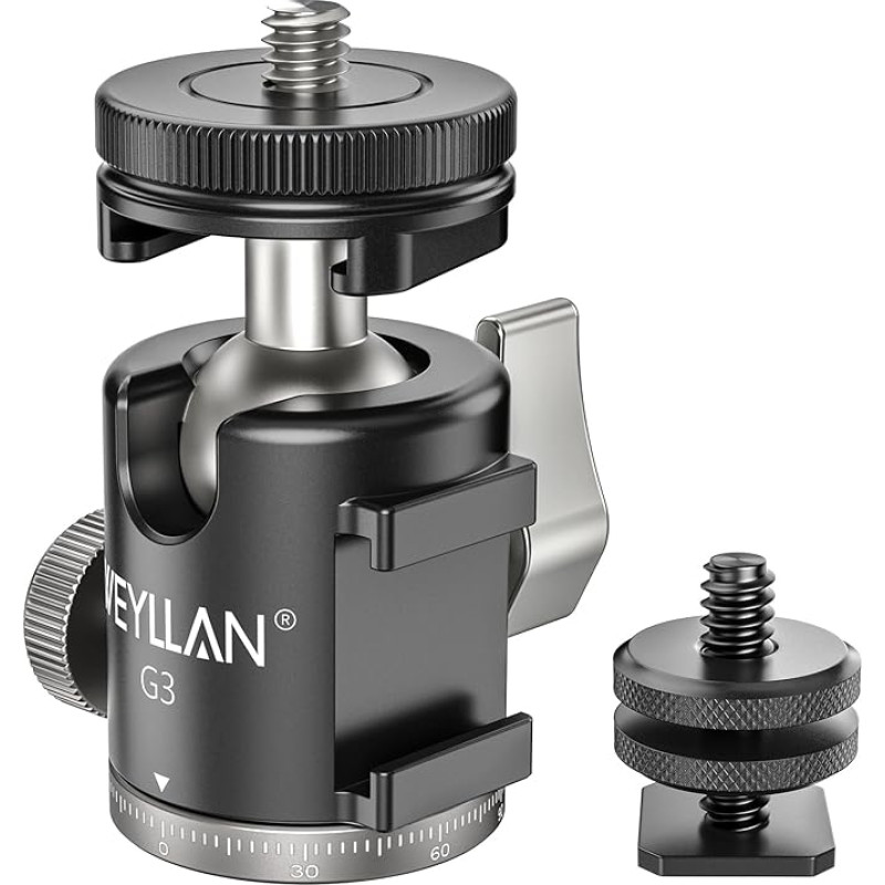 WEYLLAN G3 Mini trikojo galvutė, 360° pasukama rutulinė galvutė, mini rutulinė galvutė su 1/4 fotoaparato 