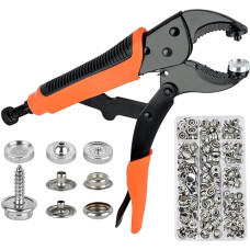 Robust Push Button Tool with Pliers - Portable Eyelet Pliers Set with 60 Sets 15 mm - Secure Press Studs for Boat Cover, Push Button Tool, Replace Metal Press Studs, Canvas