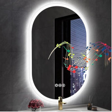 S'bagno Bathroom Mirror with Lighting 60 x 90 cm, Oval Bathroom Mirror with Lighting and Bluetooth, De-fogging, 3000K/4000K/6500K, IP44 Bathroom Mirror with Light and Memory Function, Horizontal