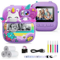 TIATUA Vaikiškas fotoaparatas, momentinis fotoaparatas, 1080P 2,4 colio momentinis fotoaparatas vaikams su 32G kortele ir 3 ritinėliais spausdintuvo popieriaus, skaitmeninis fotoaparatas vaikams su spalvomis, dovanos berniukams ir mergaitėms nuo 3 iki 14 