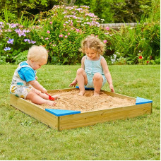 TP Toys Wooden Sandpit with Lid and Lining, Sand Pit for Children from 2 Years, 90 x 90 cm