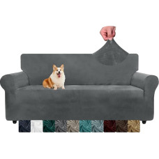 CHELZEN Velvet Couch Covers, 3-Seater Thick Stretch Sofa Covers for Dogs, Pets, Non-Slip Sofa Slipcover, Washable Furniture Protection for Living Room (3 Seater, Grey)