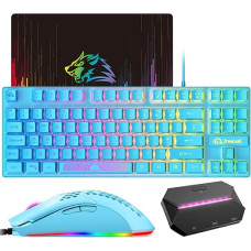 Ziyou LANG Gaming Keyboard Mouse, Plug & Play with Adapter/Converter, RGB Backlit Gaming Keyboard + 6400 DPI Mouse for Gaming/Working/PC/Mac, UK Layout QWERT Blue