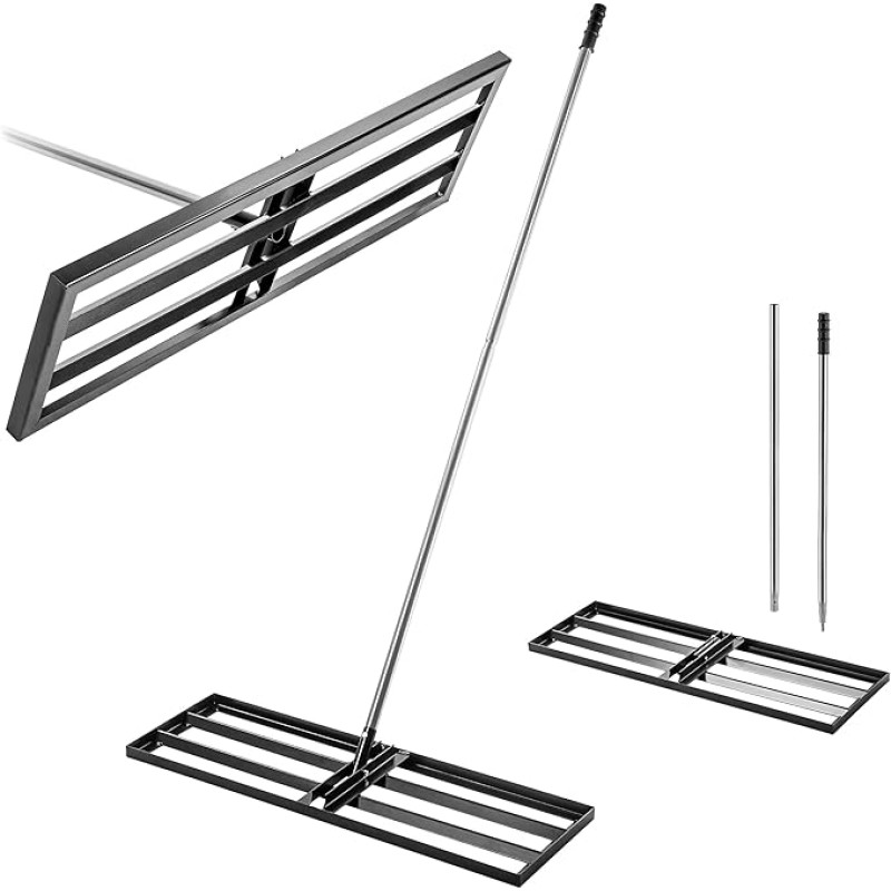 KADAX Vejos grėblys 89 x 29 cm su rankena, išlyginamasis grėblys vejos priežiūrai, metalinis vejos lygintuvas grindims išlyginti, metalinis vejos lygintuvas