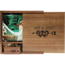 LXSINO 32 GB Wooden USB Stick with Laser Engraving Mr & Mrs Design - 32 GB Wooden USB 3.0 Flash Memory Stick with Photography Wooden Box (170 x 170 x 35 mm) for Bride, Groom, Lovers