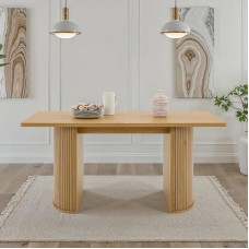 IDIMEX Guarda valgomojo stalas 160 x 75 cm, laukinio ąžuolo MDF stačiakampis valgomojo stalas su dizaino lentjuostės formos pagrindu, modernus virtuvės stalas 6 asmenims, elegantiškas