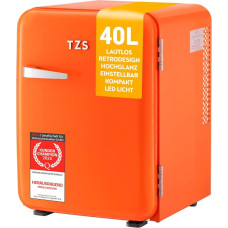 TZS First Austria - Retro Mini Fridge 40 L Silent - Small Mini Fridge in Vintage Design with Interior Lighting and 2 Door Compartments - Mini Bar for Camping, Office, Bedroom & Hotel - Orange