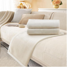 BXAEYIPOR Couch Cover, Sofa Protective Cover with Non-Slip Underlay, Universal Non-Slip Solid Textured Sofa Cover for Living Room, Multi-Size Sofa Seat Cushion Cover