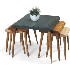 Massivholz 6-teiliges Nisttisch-Set - Rustikale handgefertigte Beistelltische aus Holz mit zwei Beistelltischen für Wohnzimmer, Couchtische & platzsparende Möbel
