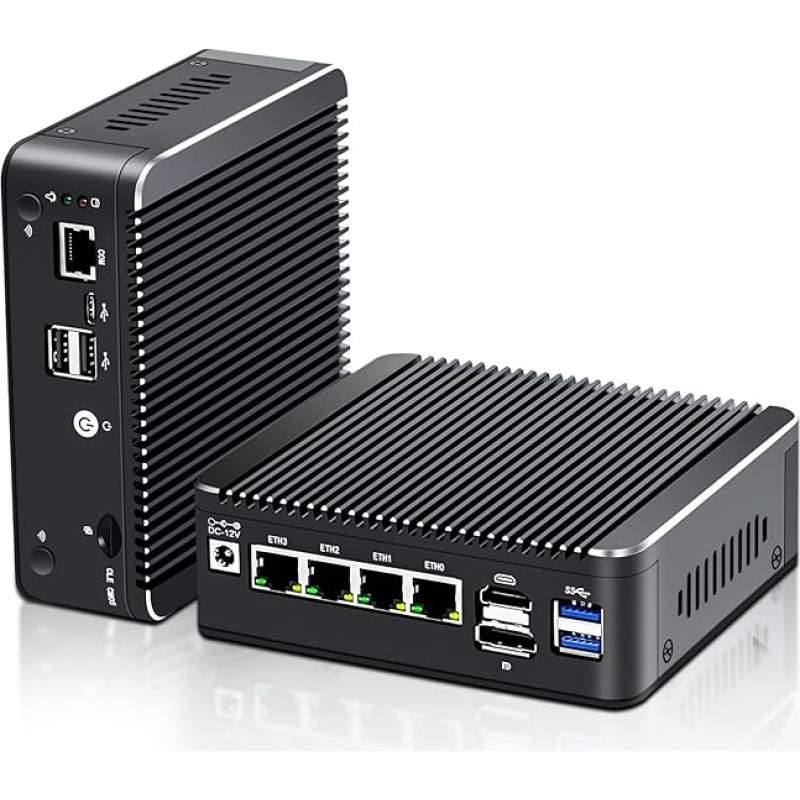 12 kartos N150 (atnaujintas N100, 4C/4T) 2,5G minkštasis maršrutizatorius 4X i226-V LAN 1*COM RJ45 4USB Be ventiliatoriaus Mini PC ugniasienė Kompiuteris C tipo pf-Sense PVE ESXi, 8GB DDR4 128GB NVMe