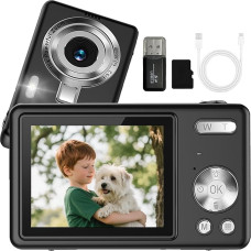 Skaitmeninis fotoaparatas pradedantiesiems Berniukai Mergaitės 44MP 1080P Nešiojamasis Vlogging fotoaparatas su LED užpildymo šviesos interneto kamera 8X priartinimas Derlius SD kortelė ir kortelių skaitytuvas