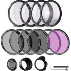 NEEWER 55 mm ND/CPL/UV/FLD/uždaro filtro ir objektyvo priedų rinkinys su ND2 ND4 ND8, uždaro objektyvo filtru (+1/+2/+4/+10), 