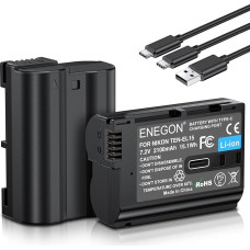 ENEGON EN-EL15/EL15C USB-C tiesioginio įkrovimo atsarginės baterijos 2100 mAh (2 vnt.) su USB-C įkrovimo kabeliu 2-in-1, skirtos Nikon D7100 D750 D750 D7000 D7200 D610 D880,D810 D800 D600 D800e D811 0a Z5 Z6 Z6 Z7 Z8