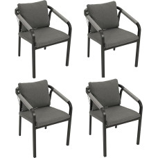 DEGAMO Lyon Garden Chair Stacking Chair Aluminium Anthracite + Grey Rope with Grey Cushion Weatherproof Outdoor Pack of 4