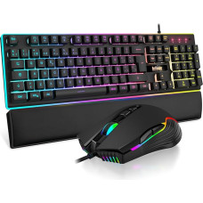RedThunder K10 3-in-1 Leather Wrist Support for Keyboard and Mouse, Dynamic RGB Backlight Mechanical Touch, Anti-Ghosting Keys + 7D Mouse, 7200 DPI Spanish Layout