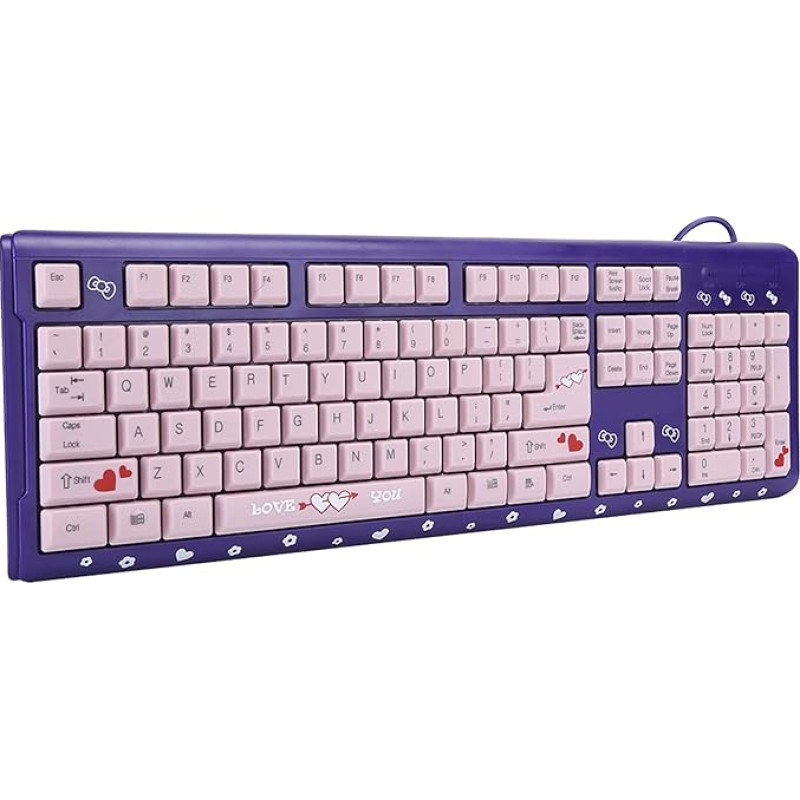 Miela USB klaviatūra su kabeliu, miela animacinių filmukų USB klaviatūra su kabeliu mergaitėms, nešiojamoji, kompaktiška, itin plona kompiuterinių žaidimų klaviatūra kompiuteriui, nešiojamajam kompiuteriui, staliniam kompiuteriui (violetinė)
