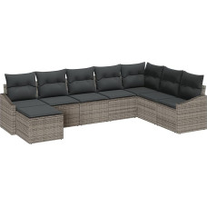 Rantry 8-teiliges Garten Sofa Set mit Kissen Grau Poly Rattan Gartenlounge Modelis3346839