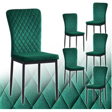 AINPECCA 6 valgomojo kėdžių rinkinys su aukštu atlošu iš aksomo, modernios skandinaviškos veliūrinės kėdės su metaliniu rėmu virtuvei, valgomajam ir biurui (6, žalios spalvos)