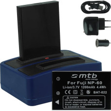 2 akumuliatoriai + dvigubas įkroviklis (USB / pagrindinis / automobilinis), skirtas 