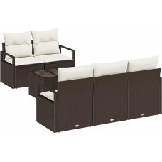 Rantry 6-teiliges Garten Sofa Set mit Kissen Braun Poly Rattan Gartenlounge Model3354927