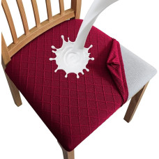 SPRINGRICO Vandeniui atsparūs valgomojo kėdžių sėdynių užvalkalai, 6 vnt., skalbiami sėdynių pagalvėlių užvalkalai, virtuvės kėdžių užvalkalai (6 vnt., vyno raudonos spalvos)