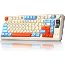 FREEWOLF M75 Dual Mode Keyboard, BT+2.4G Connection, Button Control and Display, Compact PBT Keycaps with 82 Keys, Rainbow Light, 2000mAh, Full Key, Conflict Free, for Mac/Win Blueberry