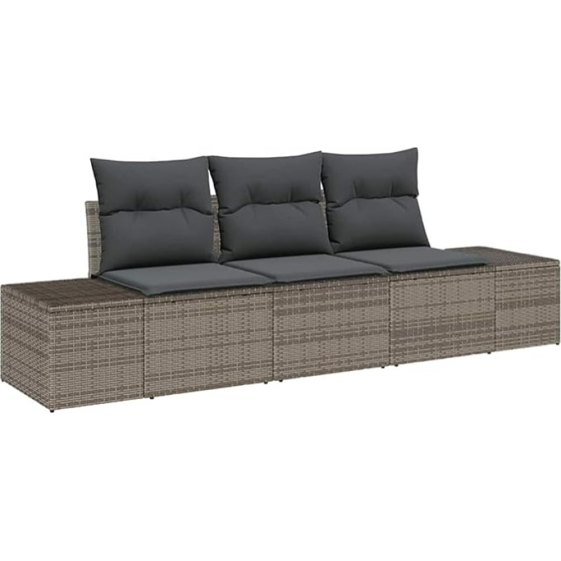Rantry 3er Garten Sofa Set mit Kissen Grau Poly Rattan Gartenlounge Modelis3355588