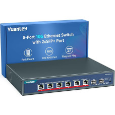 YuanLey 8-Port 10G Ethernet Switch, 6X 10Gbps RJ45 Ports, 2X 10Gbe SFP+ Ports, Supports 10G/5G/2.5G/1G/100Mbps, 160Gbps Switching Capacity, Unmanaged, Rackmountable