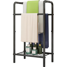 VERFARM laisvai pastatomas rankšluosčių laikiklis su 3 sluoksniais, nerūdijantis metalinis rankšluosčių laikiklis su lentyna, vonios kambario aksesuarų organizatorius, skirtas rankšluosčiams, skalbiniams ir rankšluosčiams laikyti, juodas