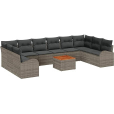 Rantry 11-teiliges Garten Sofa Set mit Kissen Grau Poly Rattan Akazie Gartenlounge Modelis3347629