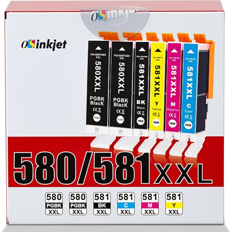 Osinkjet PGI-580 CLI-581 XXL kasetės, suderinamos su Canon TR8550 spausdintuvo kasetėmis, 580 581 Multipack, skirtos Canon Pixma TR7550 TR8500 TS705 TS6350 TS8350 TS8250 TS6150 TS9550 TS615151 (2PGBk bk c m