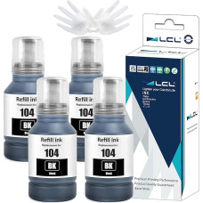 LCL 104 Ink High Capacity Compatible with Epson 104 Black Ink Bottle Multipack for Epson EcoTank ET-1810 ET-2710 ET-2711 ET-2712 ET-2714 ET-2715 ET-2720 ET-2721 ET-2726 ET-2810 (4-pack)
