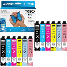 LOSMANN T080X spausdintuvo kasetės, suderinamos su Epson T0801 T0802 T0803 T0804 T0805 T0806 Multipack, skirtos Stylus Photo R265 R360 R285 RX585 PX700W P50 PX650 PX810FW PPX710 W PX820FWD PX720WD (pakuotė