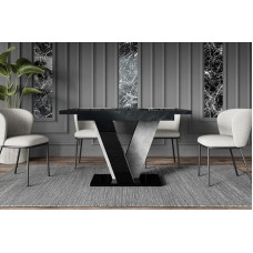 ALTDECOR INEY išplečiamas valgomojo stalas, idealiai tinka kaip virtuvės, valgomojo ar svetainės stalas, tvirtos konstrukcijos, pagamintas iš baldų stalviršio, 120-160 x 90 x 75 cm, blizgus juodas/betoninis vaizdas