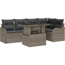 Rantry Modelis3357202 6 dalių sodo sofos komplektas su pagalvėle Pilka polietileninė rotango sodo poilsio zona