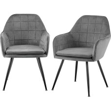 TRISENS valgomojo kėdės, dygsniuotas vaizdas, poilsio kėdė su porankiais, minkštos virtuvės kėdės su dygsniuotu aksomo užvalkalu, kėdės su metaliniu rėmu, spalva: Šviesiai pilka, kiekis: 2 vnt.