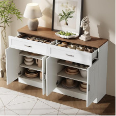 VIIOOIIV Aufbewahrung Sideboard, Küche Buffet Schrank mit Schubladen, verstellbare Regale, große Kaffeebar Tisch für Küche, Esszimmer, Wohnzimmer Weiß (120 * 35 * 80,5 cm)