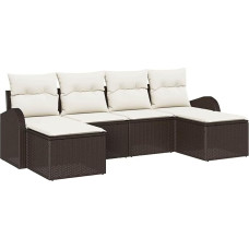 Rantry 6-teiliges Garten Sofa Set mit Kissen Braun Poly Rattan Gartenlounge Model3346148