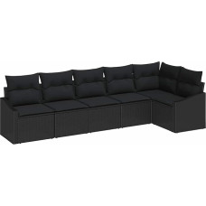 6-teiliges Garten Sofa Set mit Kissen Schwarz Poly Rattan Gartenlounge Modelis3346743